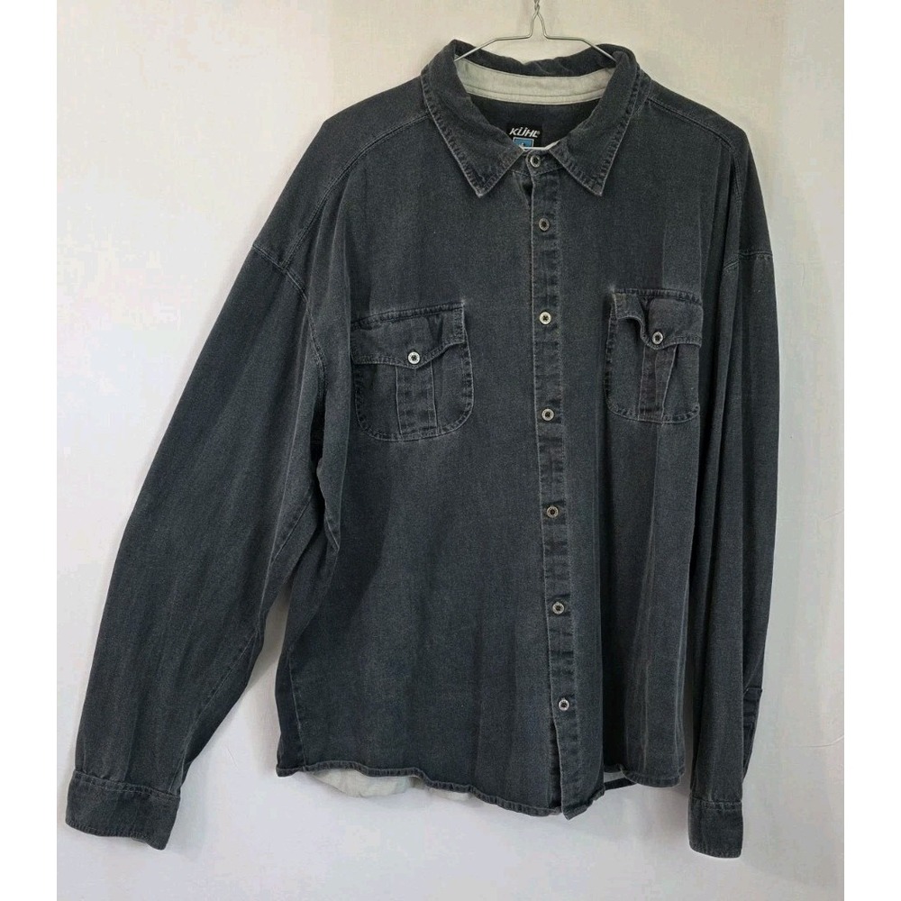 Kuhl Men's XXL Shirt Button Up Long Sleeve 100% Organic Cotton Gray Lined Soft!